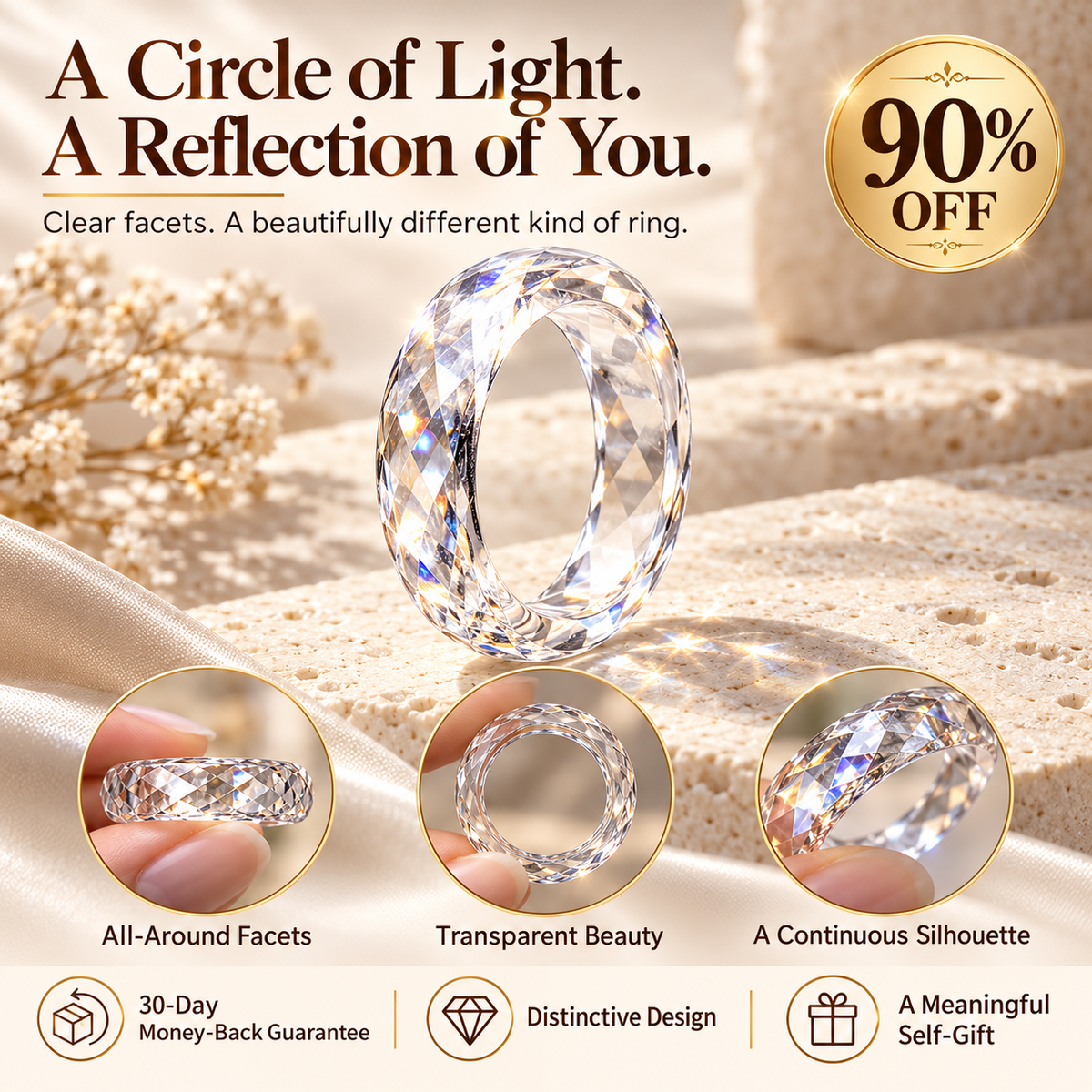 Clear Faceted Eternity Ring | All-Around Sparkle & Minimalist Elegance — A Circle of Light, A Reflection of You Last Day Sale-90% OFF🔥