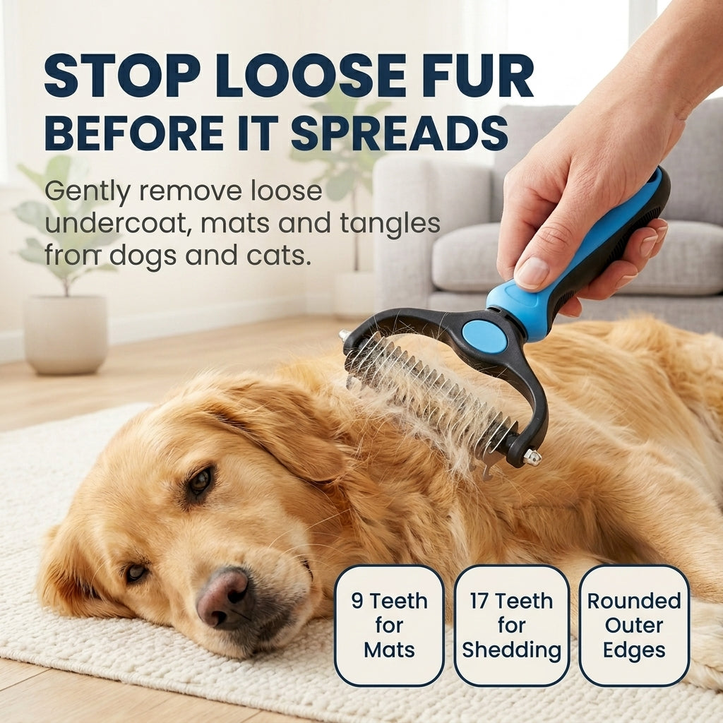🔥50% OFF Last Day Sale |Pet Detangling Comb, Double-Sided Grooming Brush for Dogs & Cats, One-Click Clean Undercoat Rake for Shedding Mats