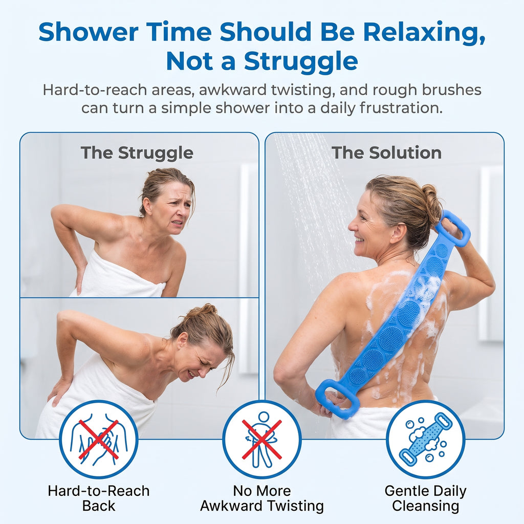2-in-1 Extra-Long Silicone Back Scrubber & Massager – Easy Reach, Gentle Exfoliation & Quick-Dry Clean– Last Day 50% OFF 🔥
