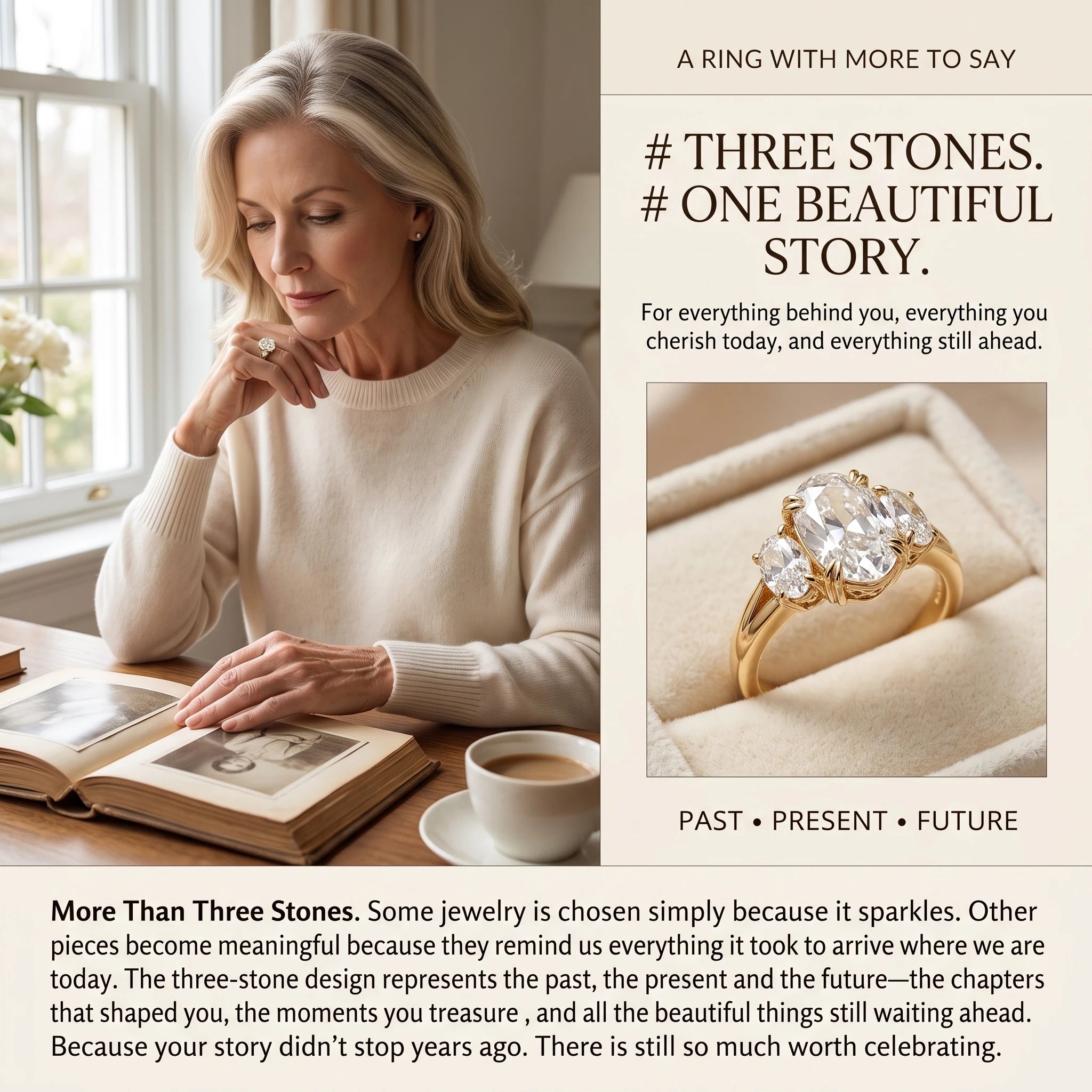🔥 LAST DAY — 90% OFF 🔥 Quiet Luxury Vintage Three-Stone Moissanite Ring Set with Luxury Heart Gift Box