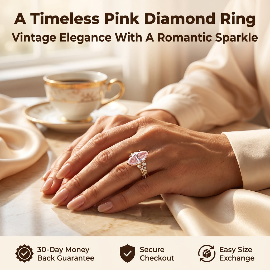 🔥90% OFF Last Day Sale Pink Vintage Marquise Statement Ring – Timeless Elegance for Every Occasion