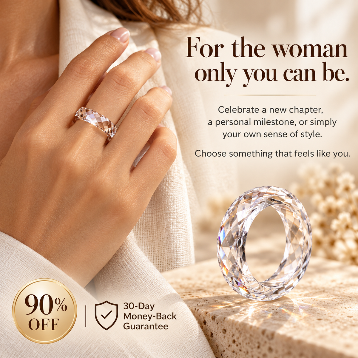 Clear Faceted Eternity Ring | All-Around Sparkle & Minimalist Elegance — A Circle of Light, A Reflection of You Last Day Sale-90% OFF🔥