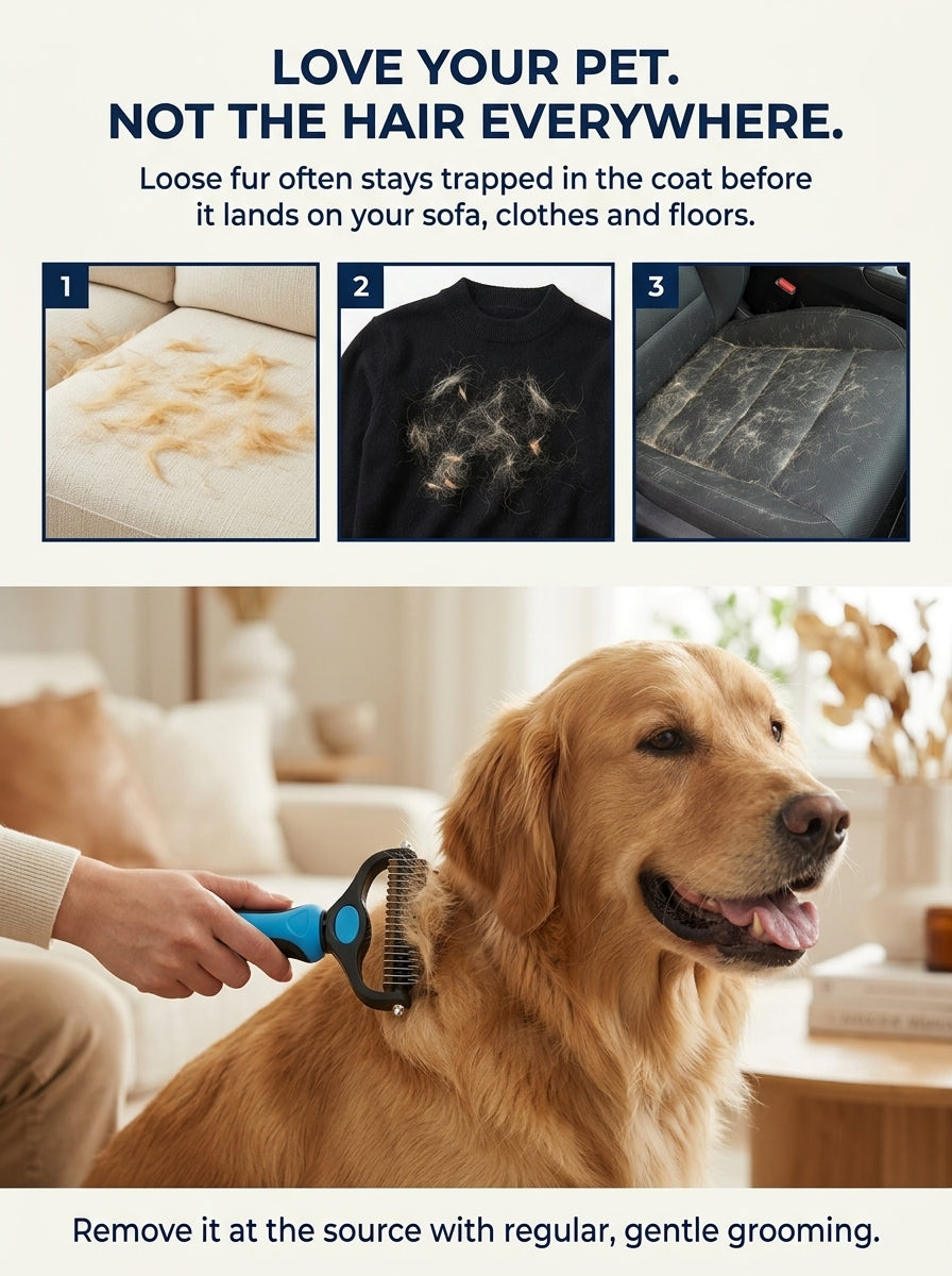 🔥50% OFF Last Day Sale |Pet Detangling Comb, Double-Sided Grooming Brush for Dogs & Cats, One-Click Clean Undercoat Rake for Shedding Mats