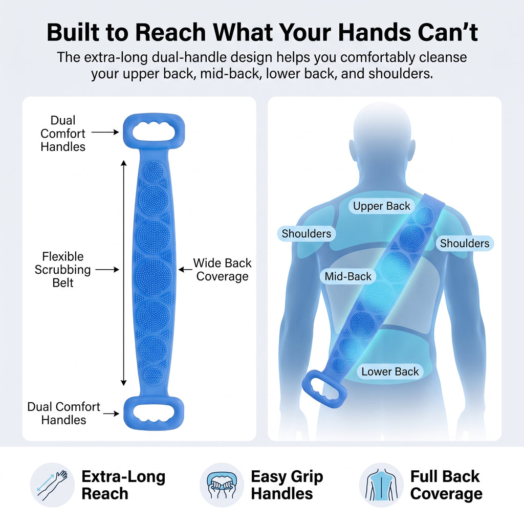 2-in-1 Extra-Long Silicone Back Scrubber & Massager – Easy Reach, Gentle Exfoliation & Quick-Dry Clean– Last Day 50% OFF 🔥