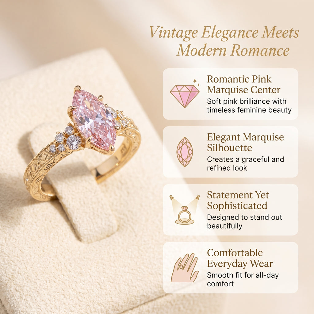 🔥90% OFF Last Day Sale Pink Vintage Marquise Statement Ring – Timeless Elegance for Every Occasion