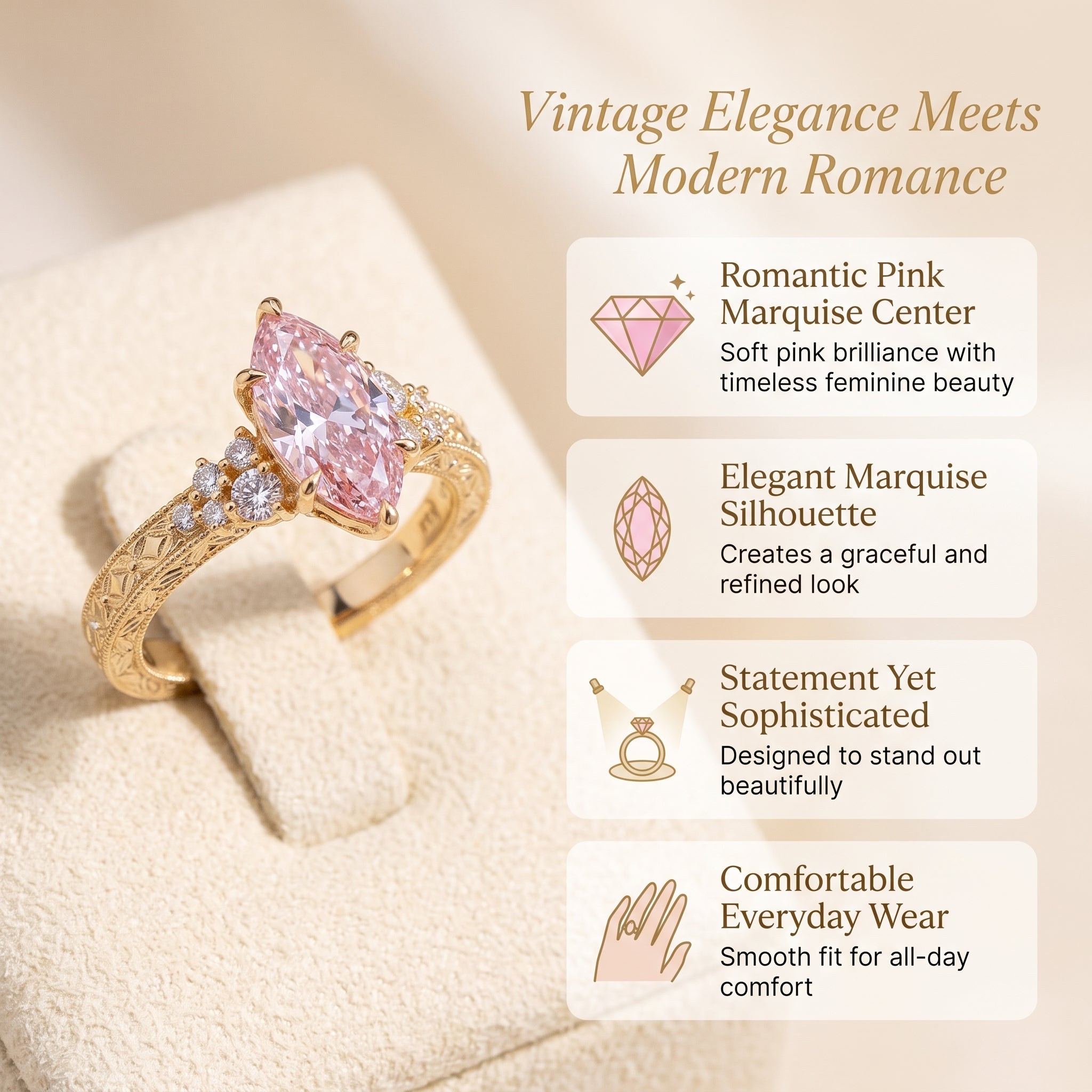 🔥90% OFF Last Day Sale Pink Vintage Marquise Statement Ring – Timeless Elegance for Every Occasion
