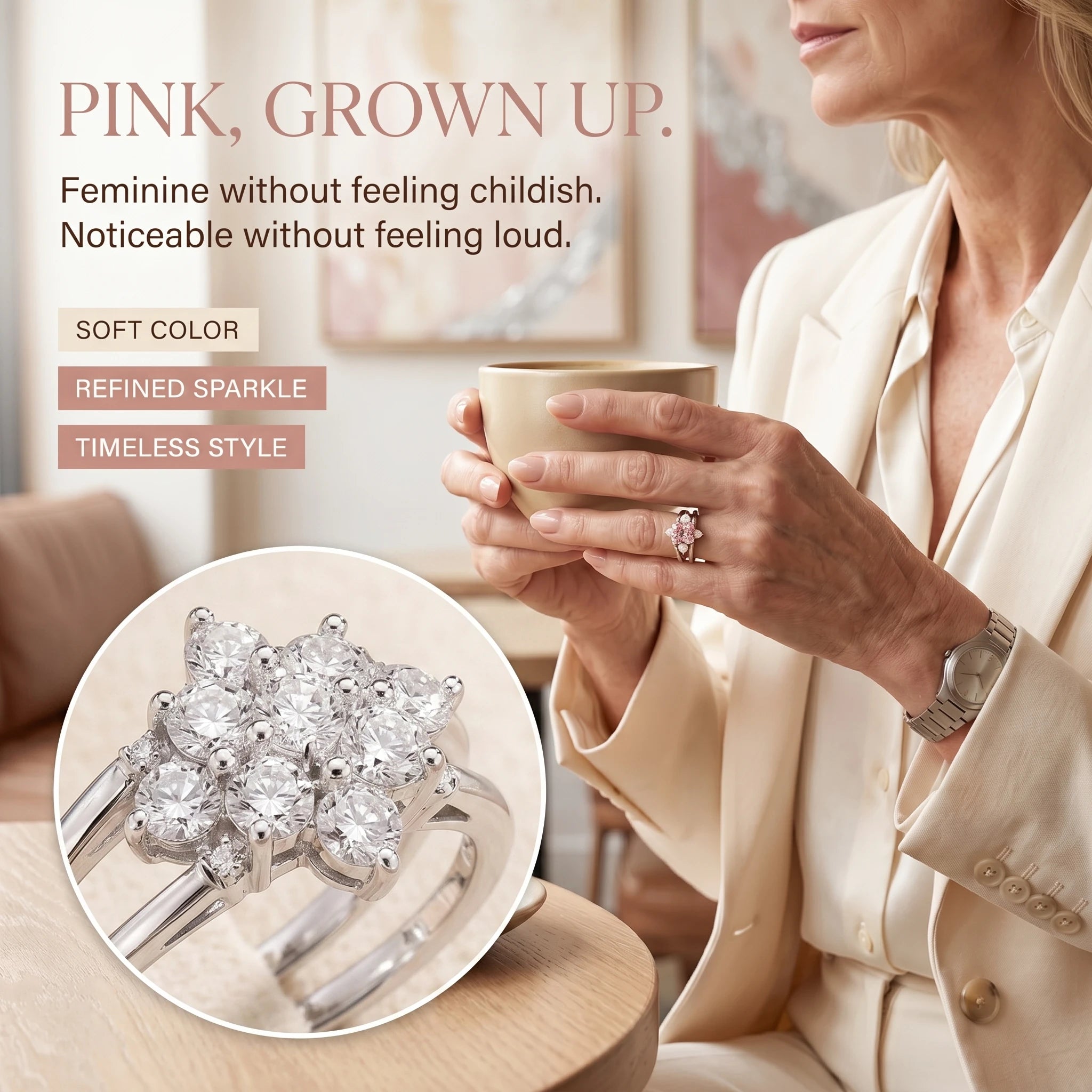 🔥 LAST DAY — 90% OFF 🔥 Reversible Pink Gemstone & Diamond Magic Cube Statement Ring | 18K White Gold Plated Luxury Jewelry for Women