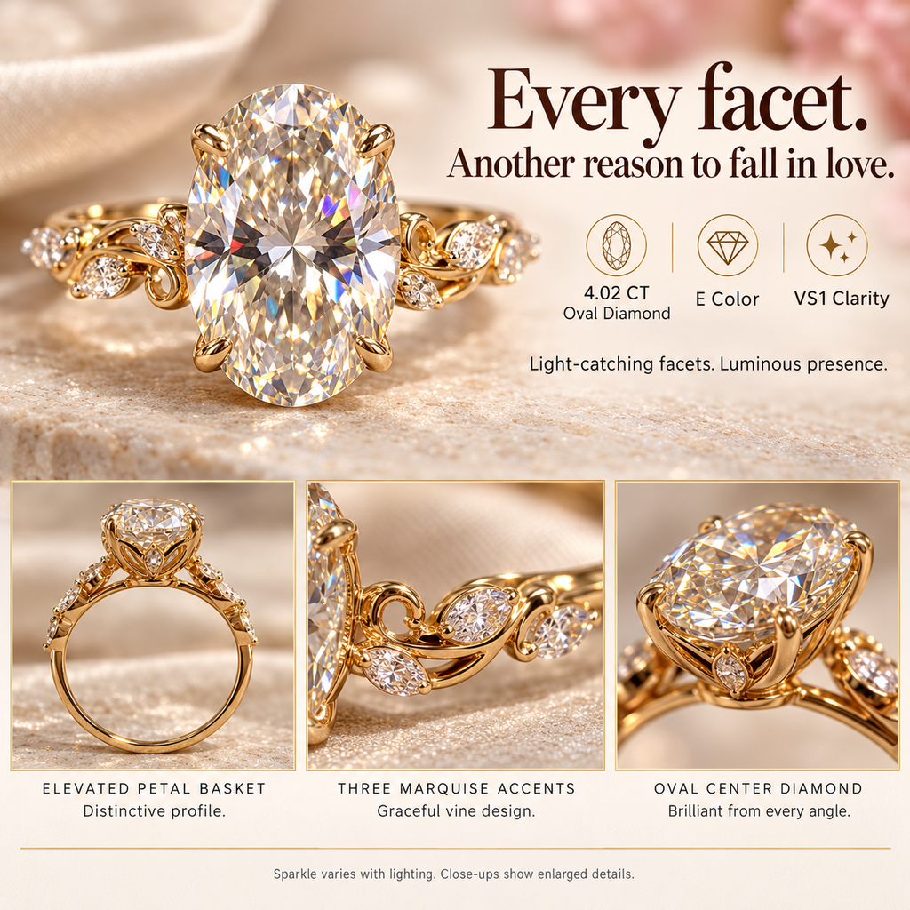 ✨ 90% OFF ✨ 4.02 CT Oval Diamond Vine Ring | 14K Gold, E Color & VS1 Clarity — A Love That Grows More Beautiful Last Day Sale-90% OFF🔥