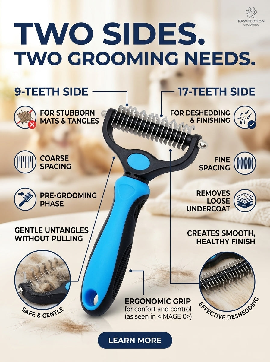 🔥50% OFF Last Day Sale |Pet Detangling Comb, Double-Sided Grooming Brush for Dogs & Cats, One-Click Clean Undercoat Rake for Shedding Mats