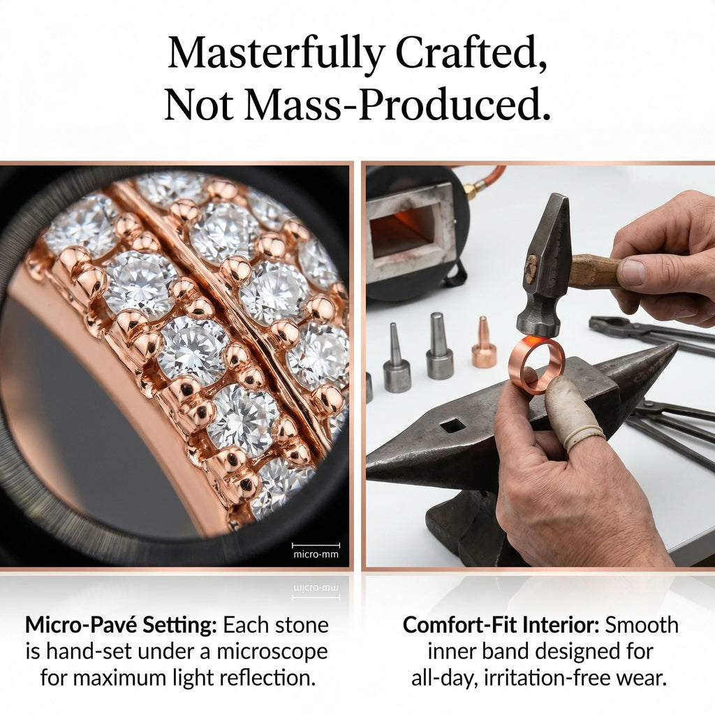 🚨 90% OFF TODAY: The "Aurelia" Handcrafted Statement Ring: 18K Rose Gold Finger-Slimming Wide Band | 360° Micro-Pavé Brilliance