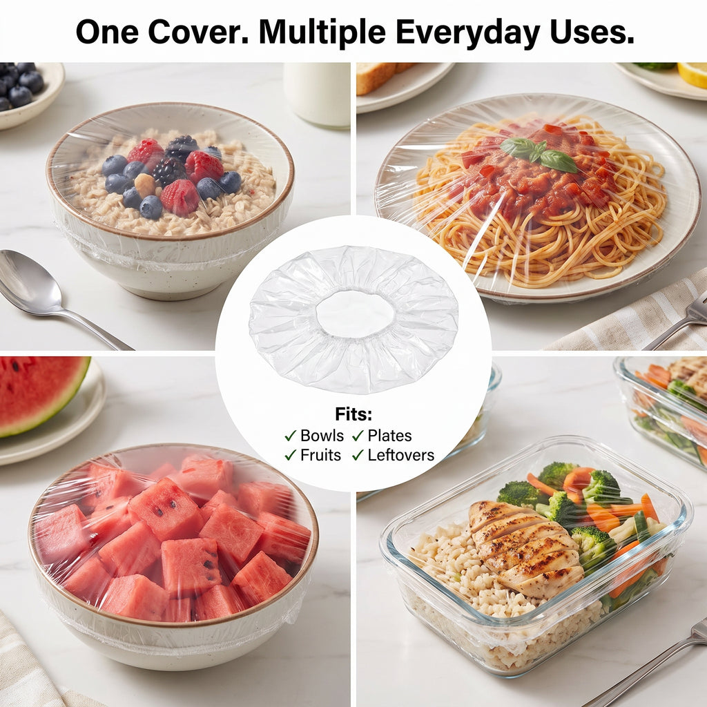 1-Second Stretch Food Covers – 100 Pack | BPA-Free Quick-Seal Covers for Bowls, Plates & Leftovers – Last Day 50% OFF 🔥