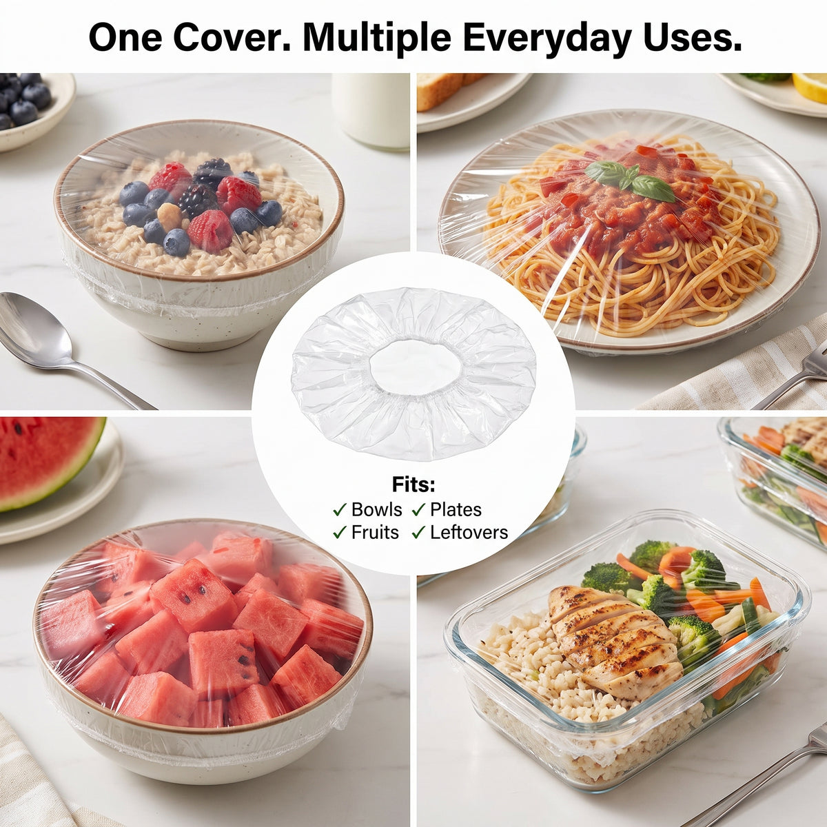 1-Second Stretch Food Covers – 100 Pack | BPA-Free Quick-Seal Covers for Bowls, Plates & Leftovers – Last Day 50% OFF 🔥