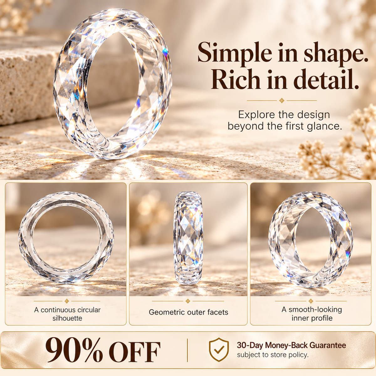 Clear Faceted Eternity Ring | All-Around Sparkle & Minimalist Elegance — A Circle of Light, A Reflection of You Last Day Sale-90% OFF🔥