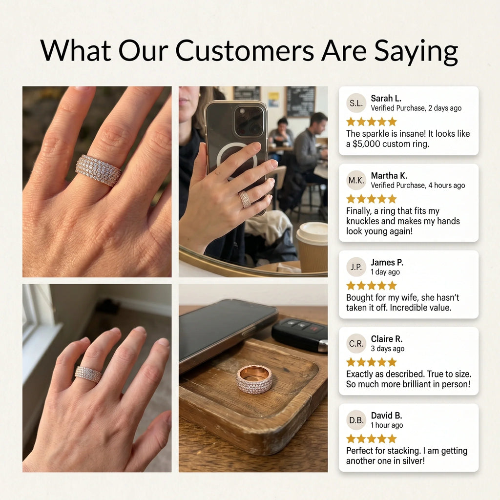 🚨 90% OFF TODAY: The "Aurelia" Handcrafted Statement Ring: 18K Rose Gold Finger-Slimming Wide Band | 360° Micro-Pavé Brilliance