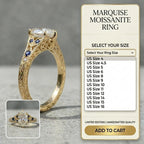 🔥90% OFF Last Day Sale |Certified 2.0ct Marquise Moissanite Ring | Handcrafted Vintage Filigree & Sapphire Accents