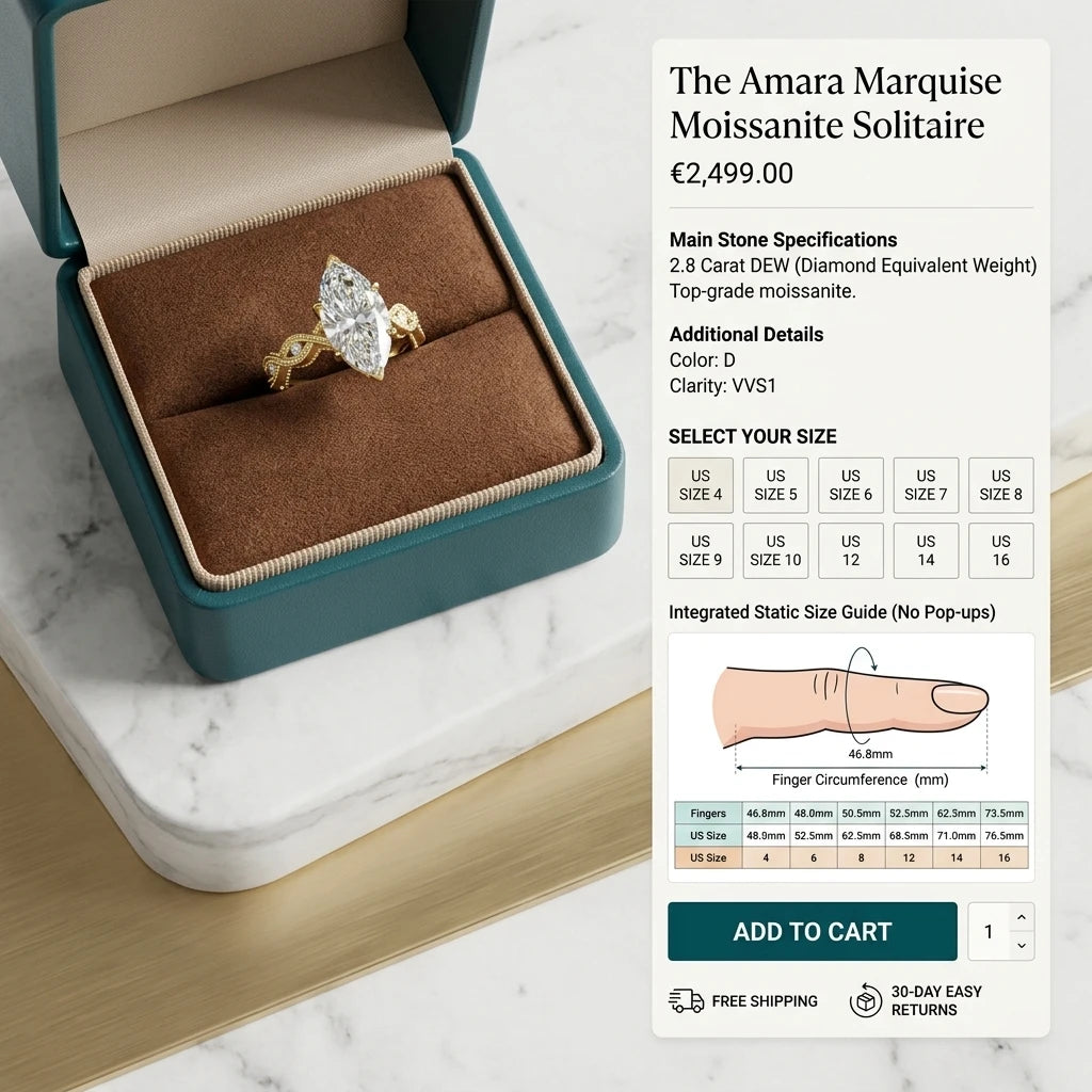 🔥90% OFF Last Day Sale |Vintage Marquise Moissanite Solitaire Ring | Finger-Elongating Cut, 100% Hypoallergenic & GRA Certified