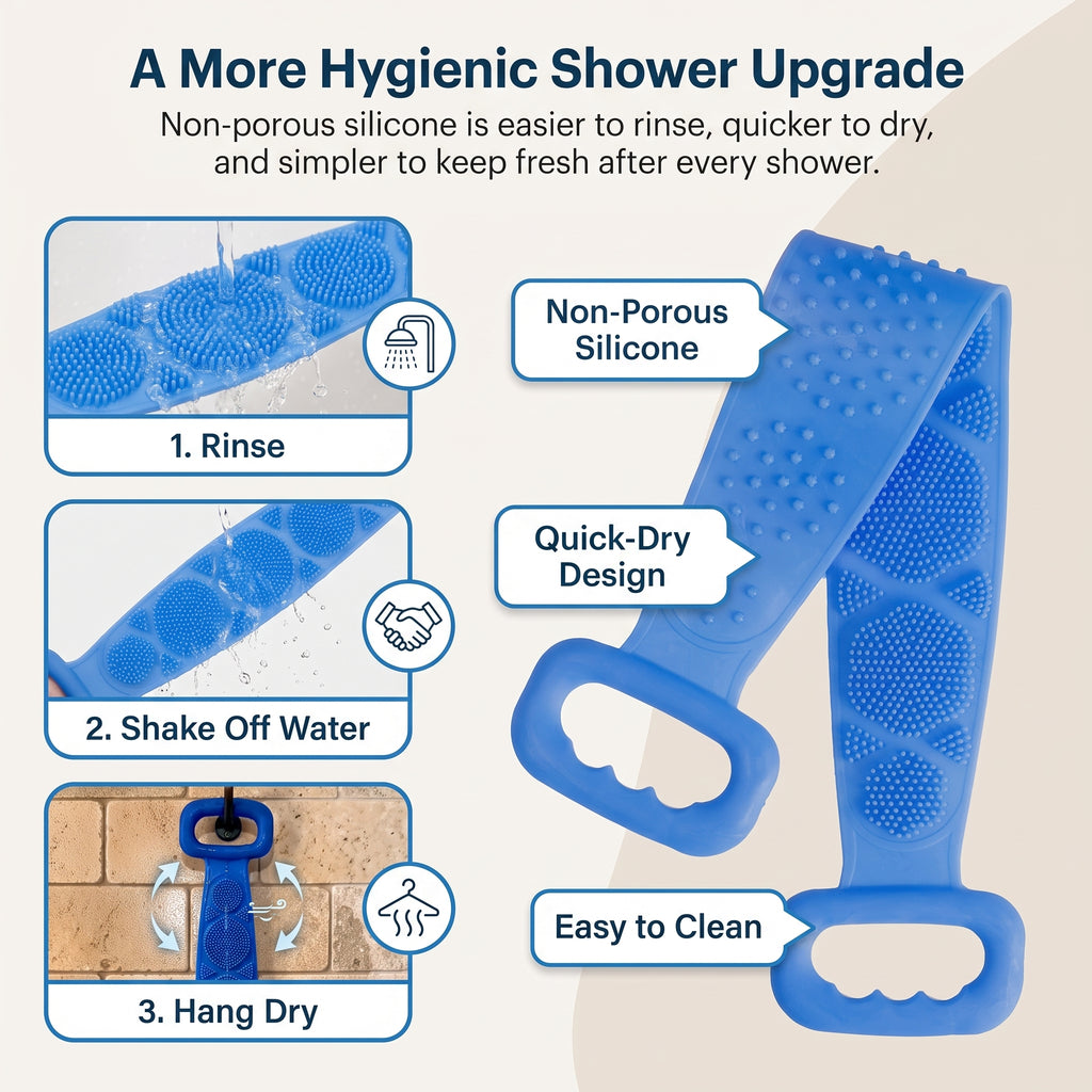 2-in-1 Extra-Long Silicone Back Scrubber & Massager – Easy Reach, Gentle Exfoliation & Quick-Dry Clean– Last Day 50% OFF 🔥