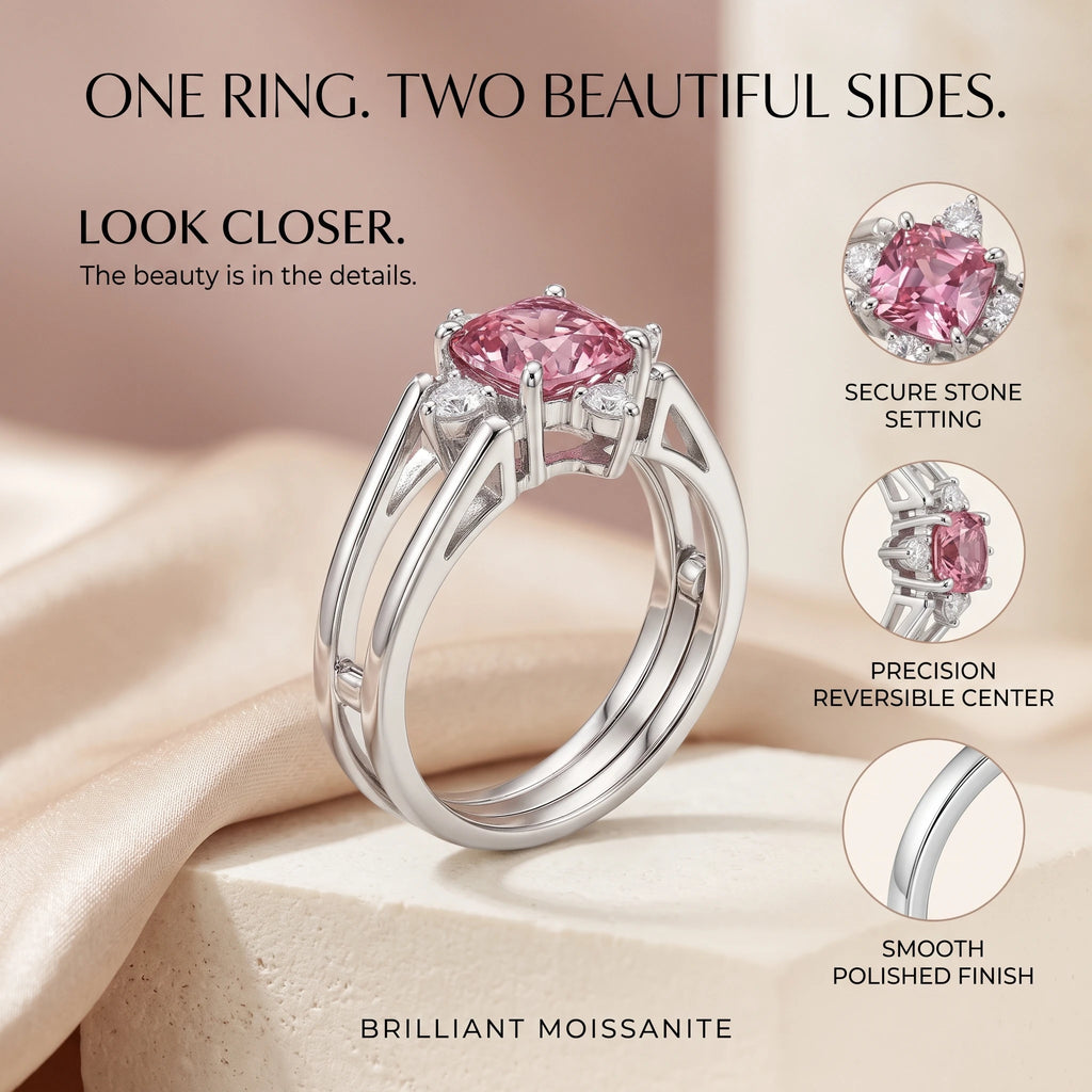 🔥 LAST DAY — 90% OFF 🔥 Reversible Pink Gemstone & Diamond Magic Cube Statement Ring | 18K White Gold Plated Luxury Jewelry for Women
