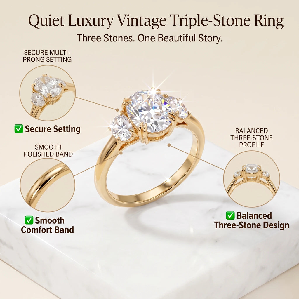 🔥 LAST DAY — 90% OFF 🔥 Quiet Luxury Vintage Three-Stone Moissanite Ring Set with Luxury Heart Gift Box