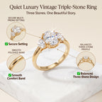 🔥 LAST DAY — 90% OFF 🔥 Quiet Luxury Vintage Three-Stone Moissanite Ring Set with Luxury Heart Gift Box
