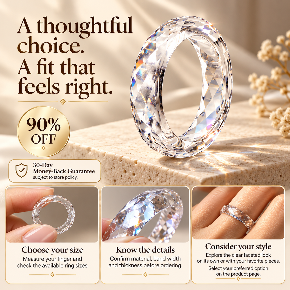Clear Faceted Eternity Ring | All-Around Sparkle & Minimalist Elegance — A Circle of Light, A Reflection of You Last Day Sale-90% OFF🔥