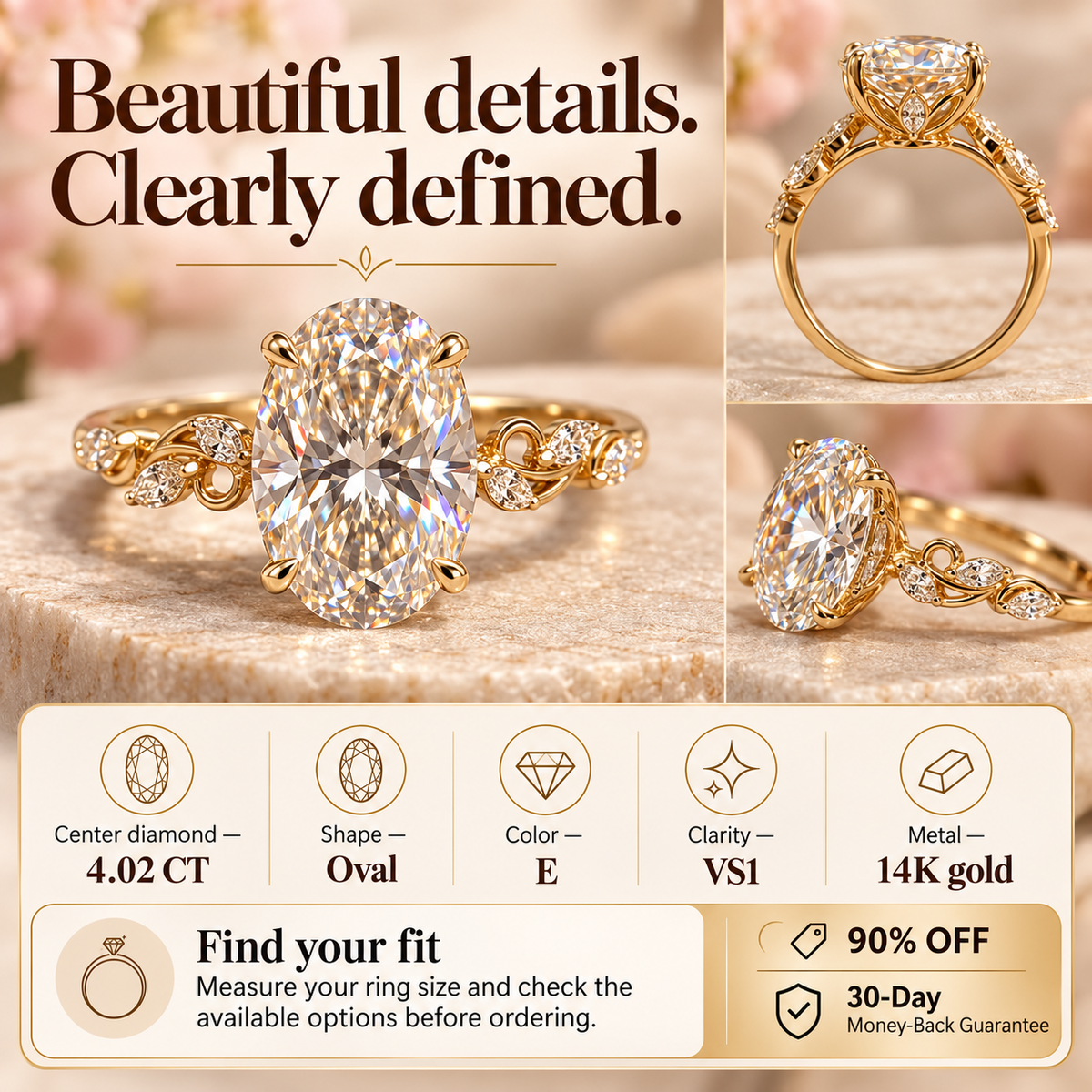 ✨ 90% OFF ✨ 4.02 CT Oval Diamond Vine Ring | 14K Gold, E Color & VS1 Clarity — A Love That Grows More Beautiful Last Day Sale-90% OFF🔥
