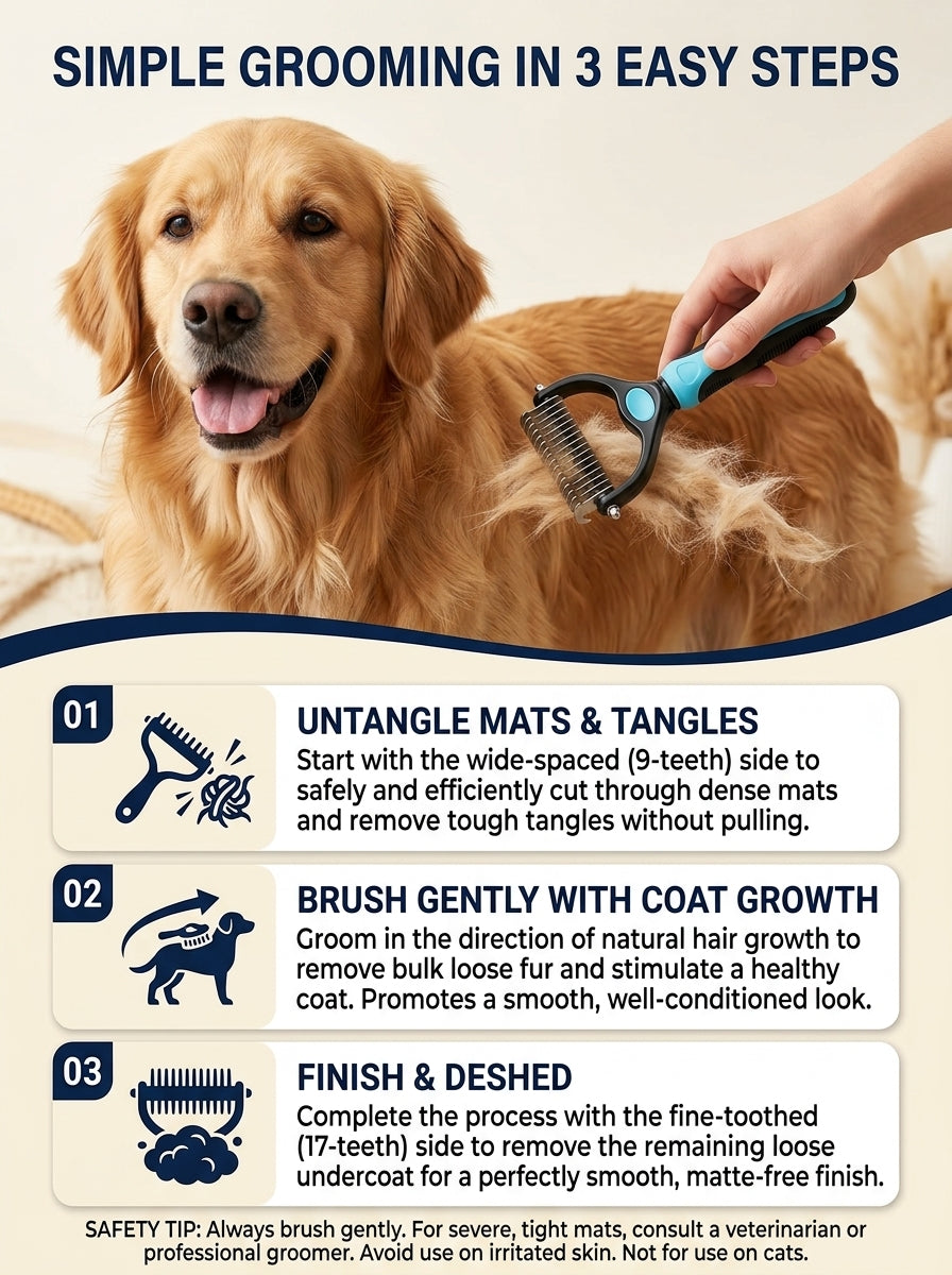 🔥50% OFF Last Day Sale |Pet Detangling Comb, Double-Sided Grooming Brush for Dogs & Cats, One-Click Clean Undercoat Rake for Shedding Mats