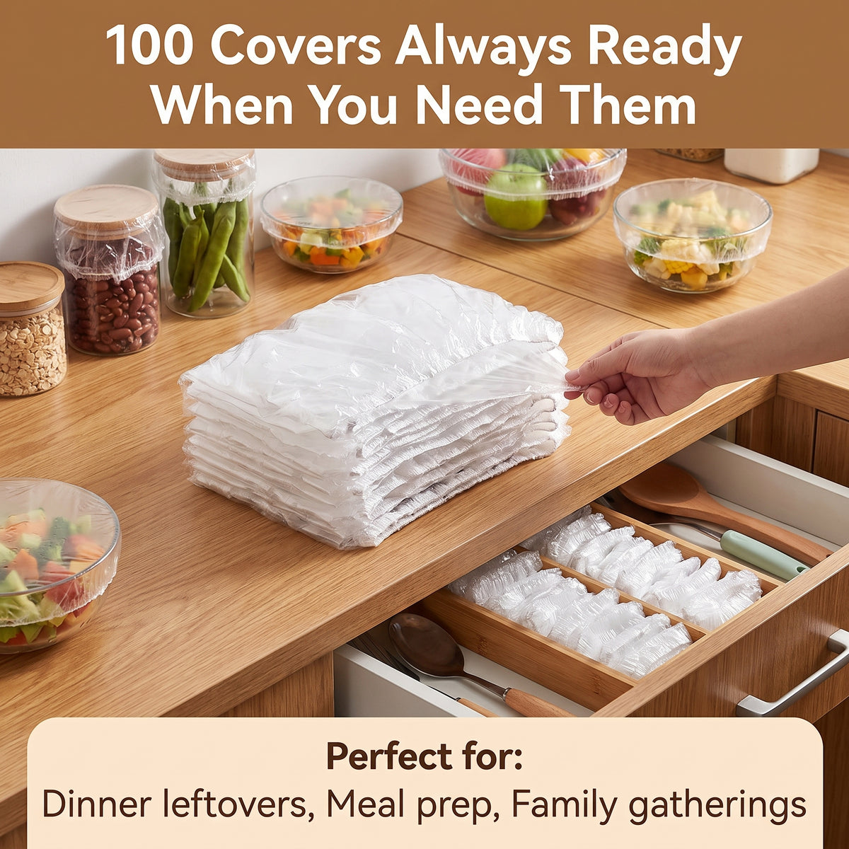 1-Second Stretch Food Covers – 100 Pack | BPA-Free Quick-Seal Covers for Bowls, Plates & Leftovers – Last Day 50% OFF 🔥