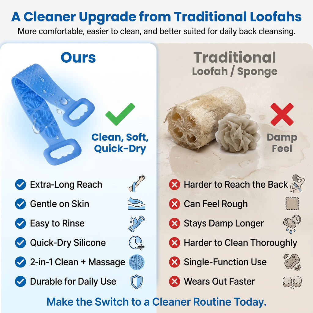 2-in-1 Extra-Long Silicone Back Scrubber & Massager – Easy Reach, Gentle Exfoliation & Quick-Dry Clean– Last Day 50% OFF 🔥