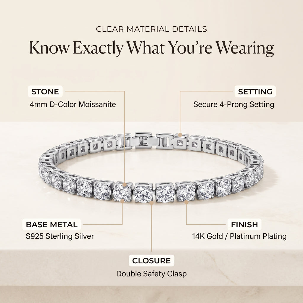 🔥 LAST DAY — 90% OFF 🔥 Dazzling 4mm Moissanite Tennis Bracelet – Diamond-Like Fire, 14K Gold Finish & Secure Double-Lock Clasp