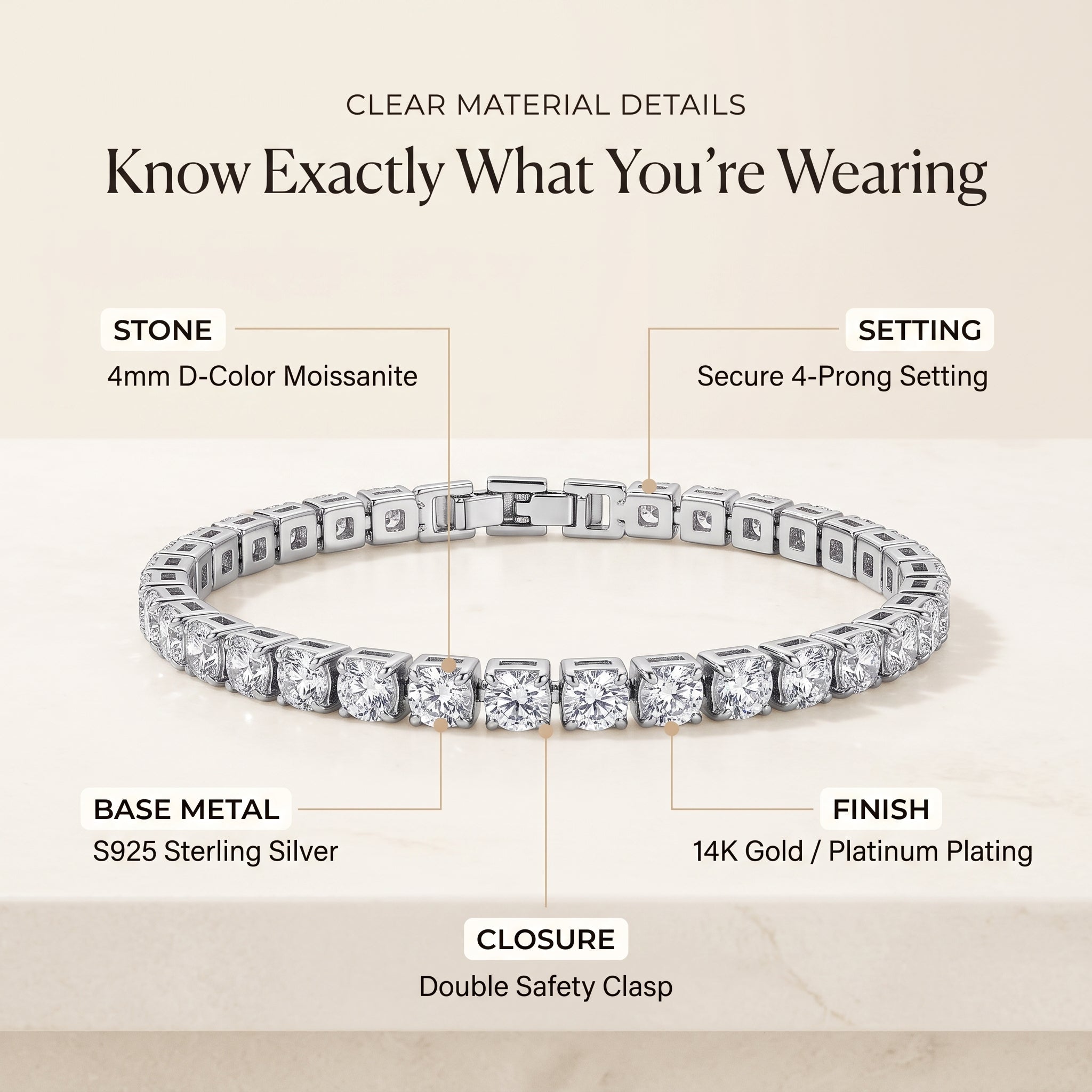 🔥 LAST DAY — 90% OFF 🔥 Dazzling 4mm Moissanite Tennis Bracelet – Diamond-Like Fire, 14K Gold Finish & Secure Double-Lock Clasp