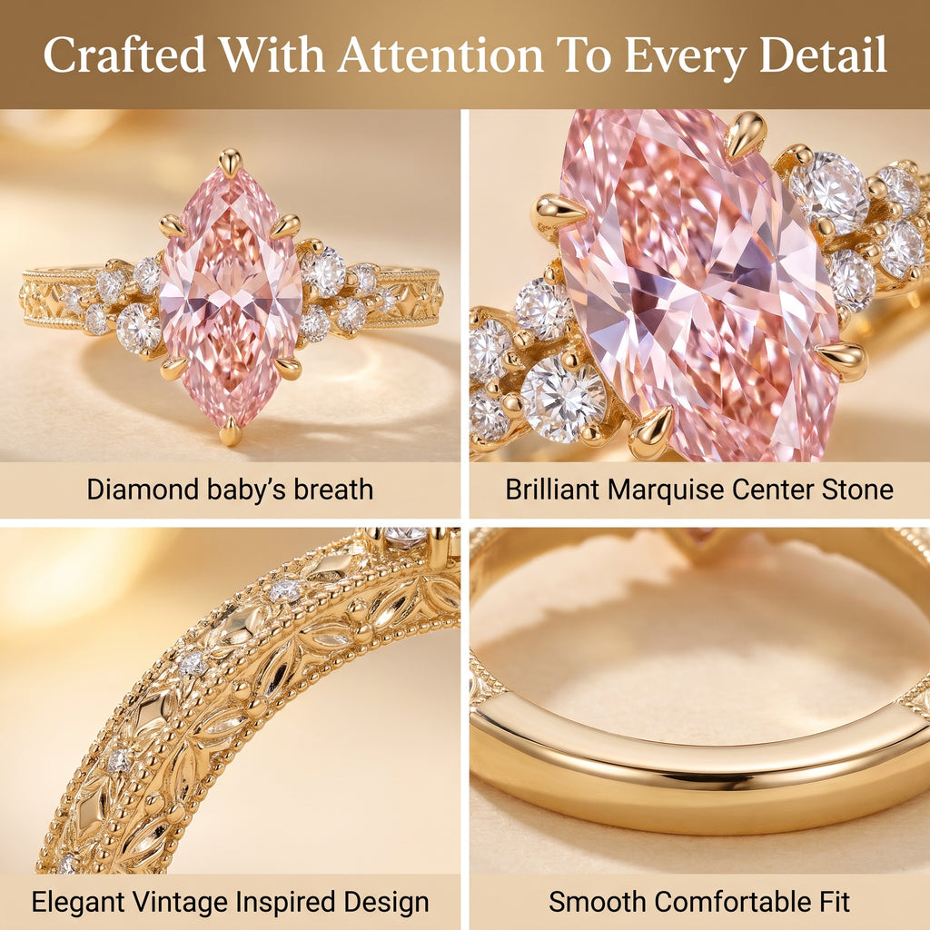 🔥90% OFF Last Day Sale Pink Vintage Marquise Statement Ring – Timeless Elegance for Every Occasion