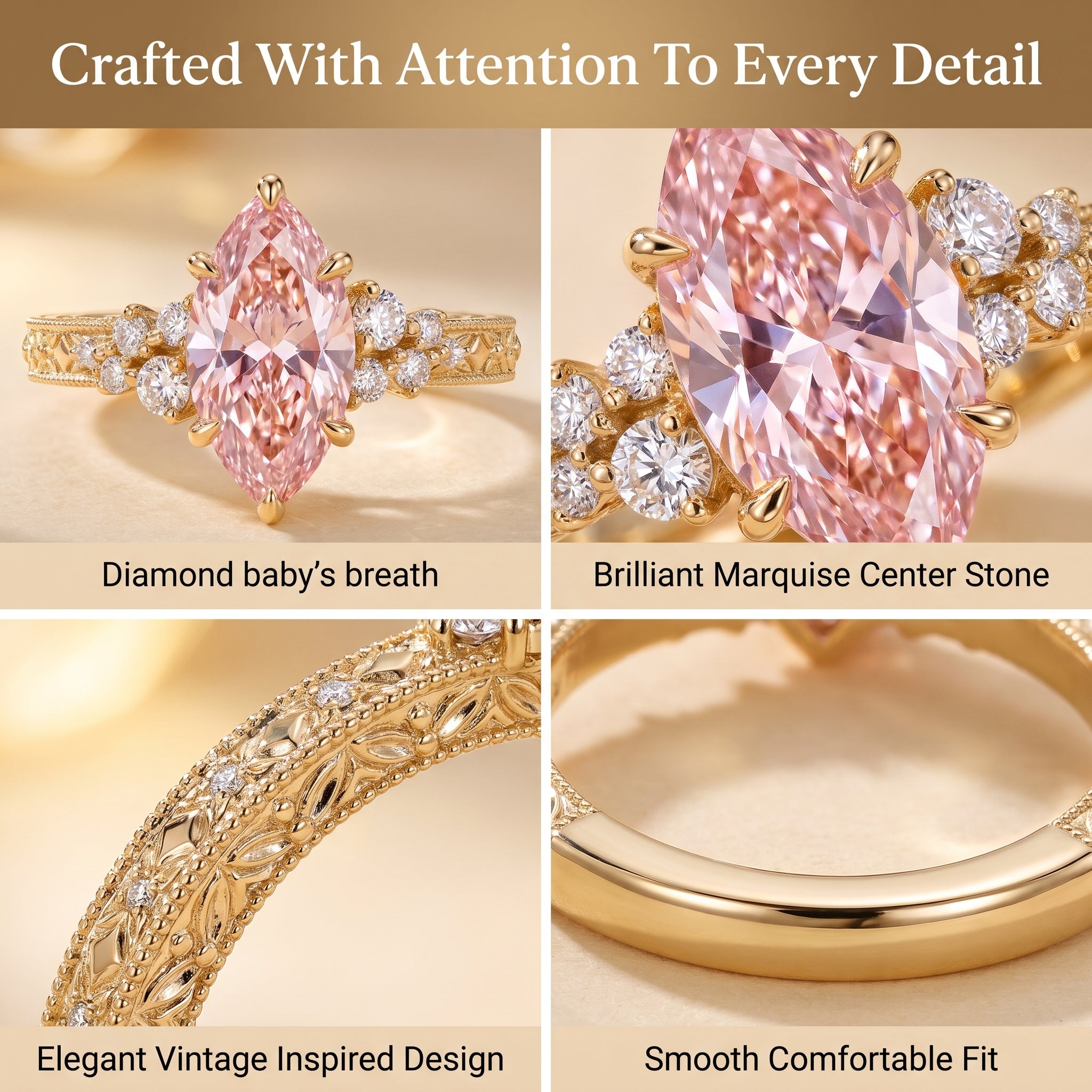 🔥90% OFF Last Day Sale Pink Vintage Marquise Statement Ring – Timeless Elegance for Every Occasion