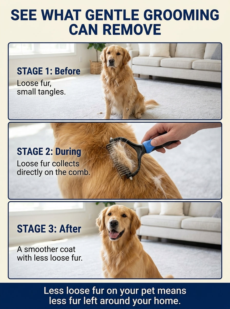 🔥50% OFF Last Day Sale |Pet Detangling Comb, Double-Sided Grooming Brush for Dogs & Cats, One-Click Clean Undercoat Rake for Shedding Mats