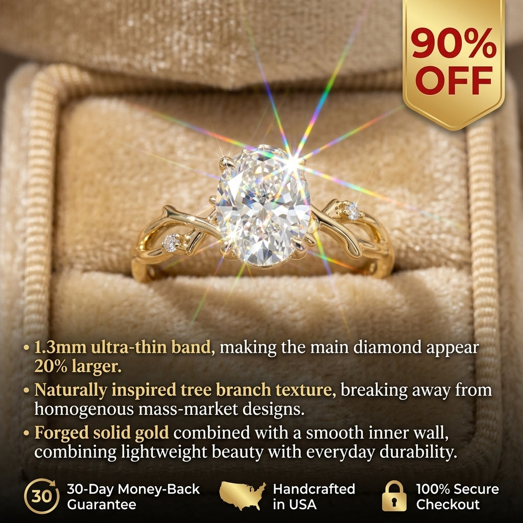 The Twig Oval Engagement Ring — 1.3mm Ultra-Dainty Solid 14K Gold Band