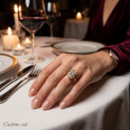 Vintage Floral Oval Ring | 18K Gold Latticework & 6-Prong Sparkle
