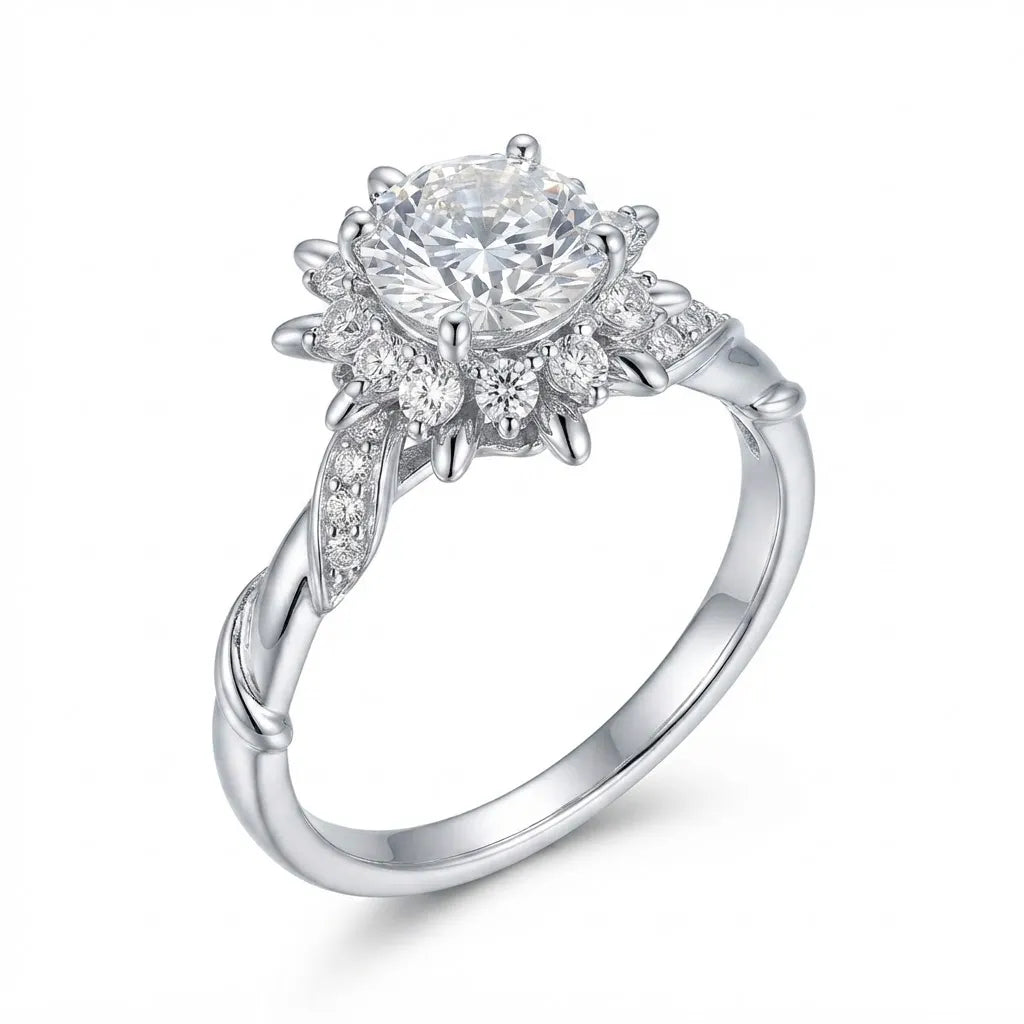 Handcrafted Vine Halo Moissanite Ring – 2.65 Refractive Index Sparkle, Hypoallergenic Comfort Fit