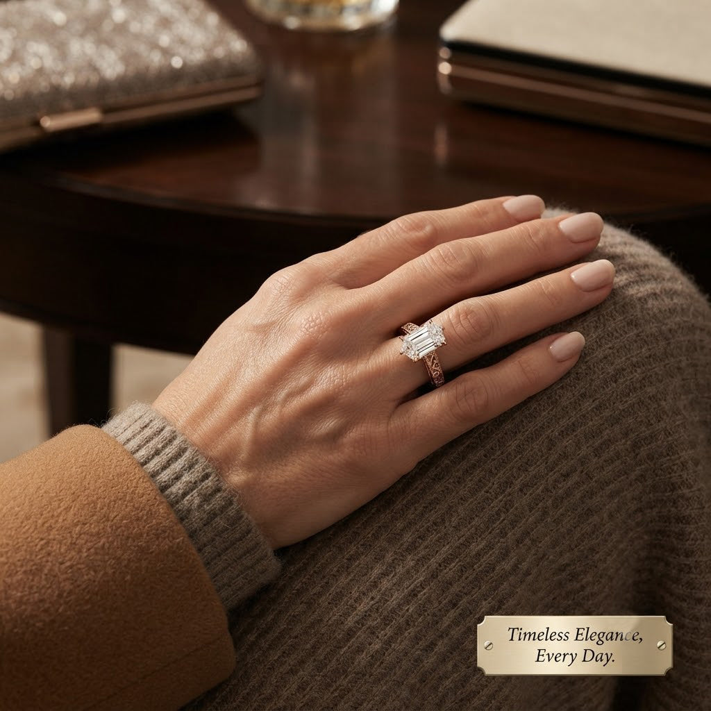 3.0ct Vintage Engraved Moissanite Ring with Hidden Rainbow Arch