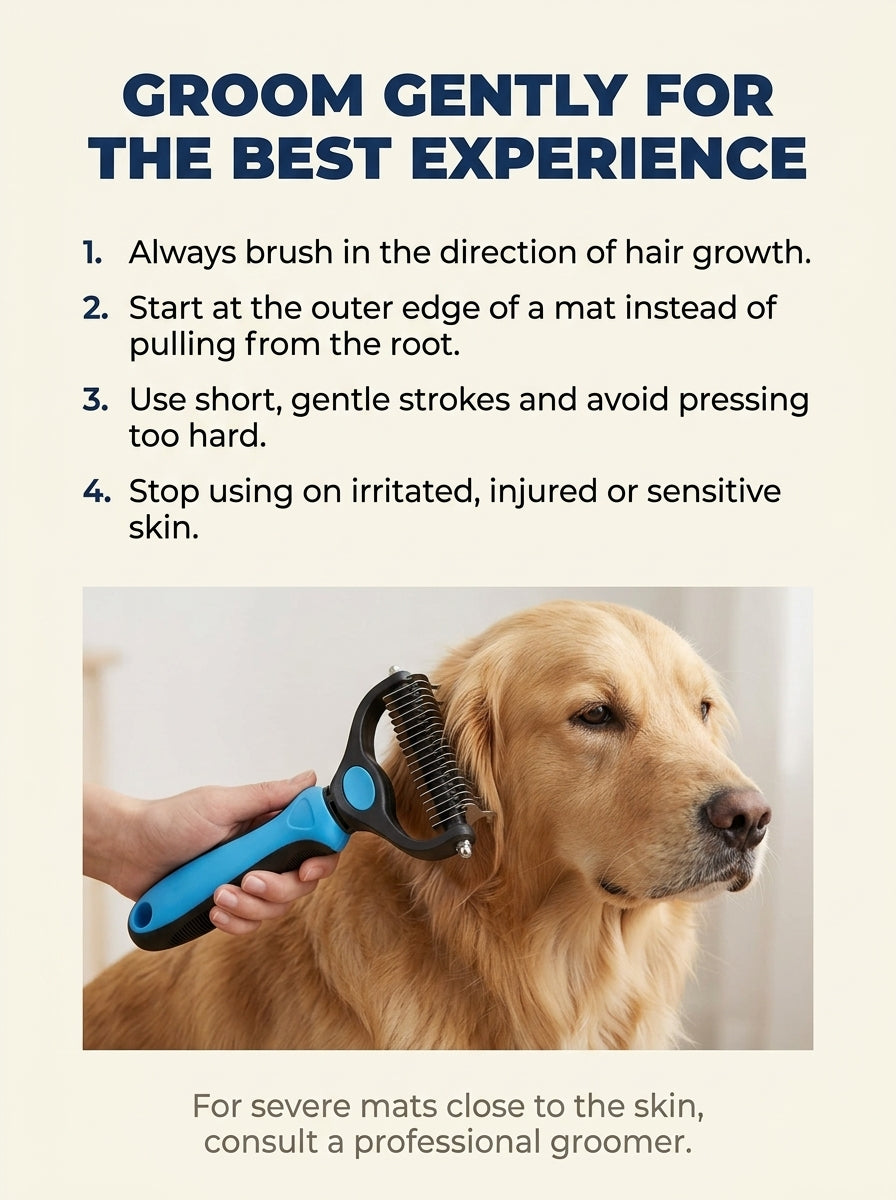 🔥50% OFF Last Day Sale |Pet Detangling Comb, Double-Sided Grooming Brush for Dogs & Cats, One-Click Clean Undercoat Rake for Shedding Mats