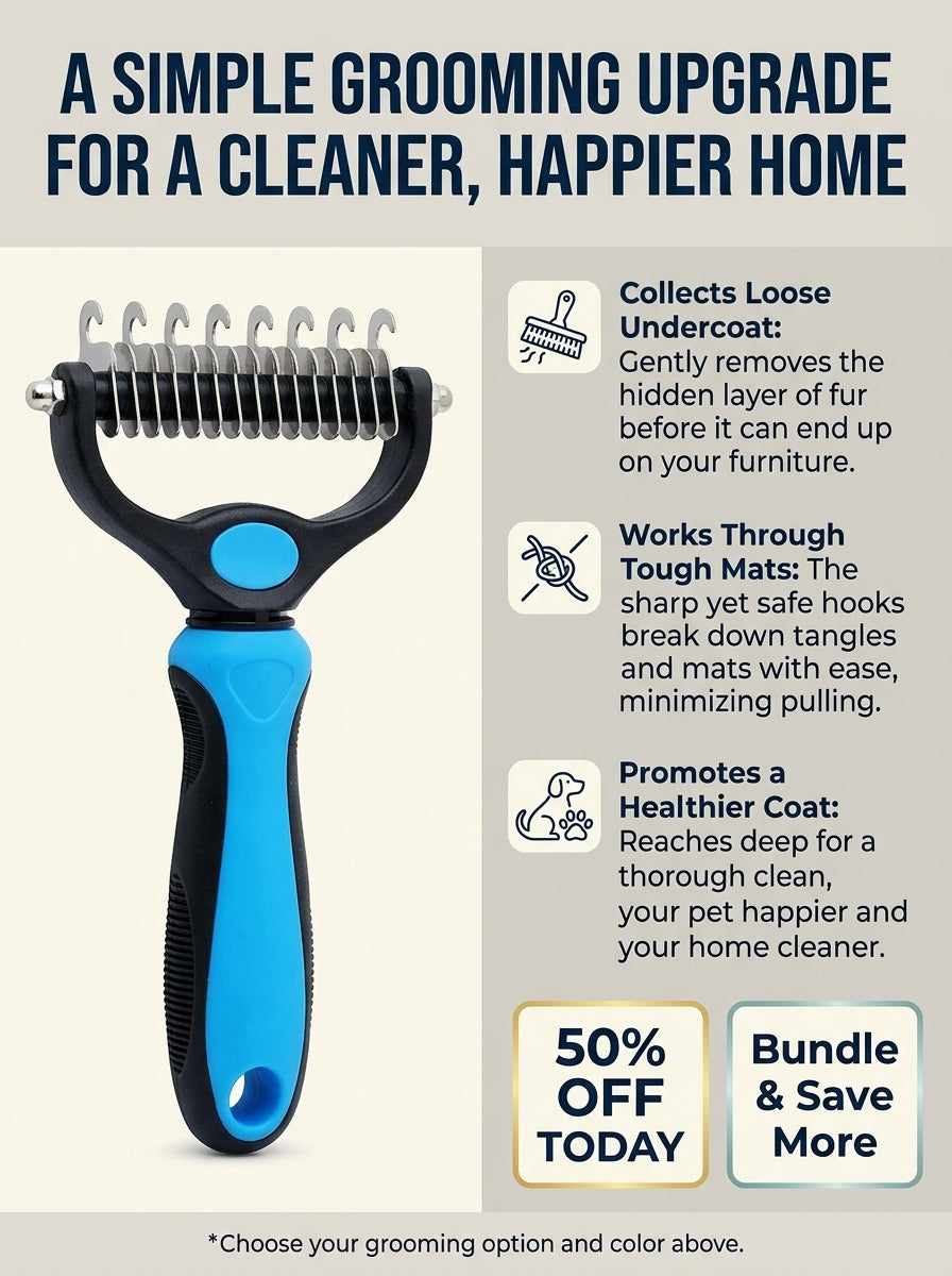 🔥50% OFF Last Day Sale |Pet Detangling Comb, Double-Sided Grooming Brush for Dogs & Cats, One-Click Clean Undercoat Rake for Shedding Mats