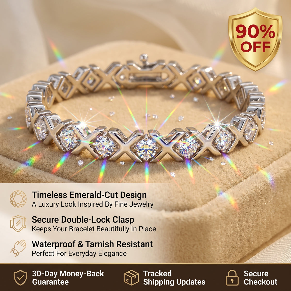 Moissanite XOXO Infinite Bracelet | D-Color VVS1 Tennis Bracelet with Secure Dual-Buckle