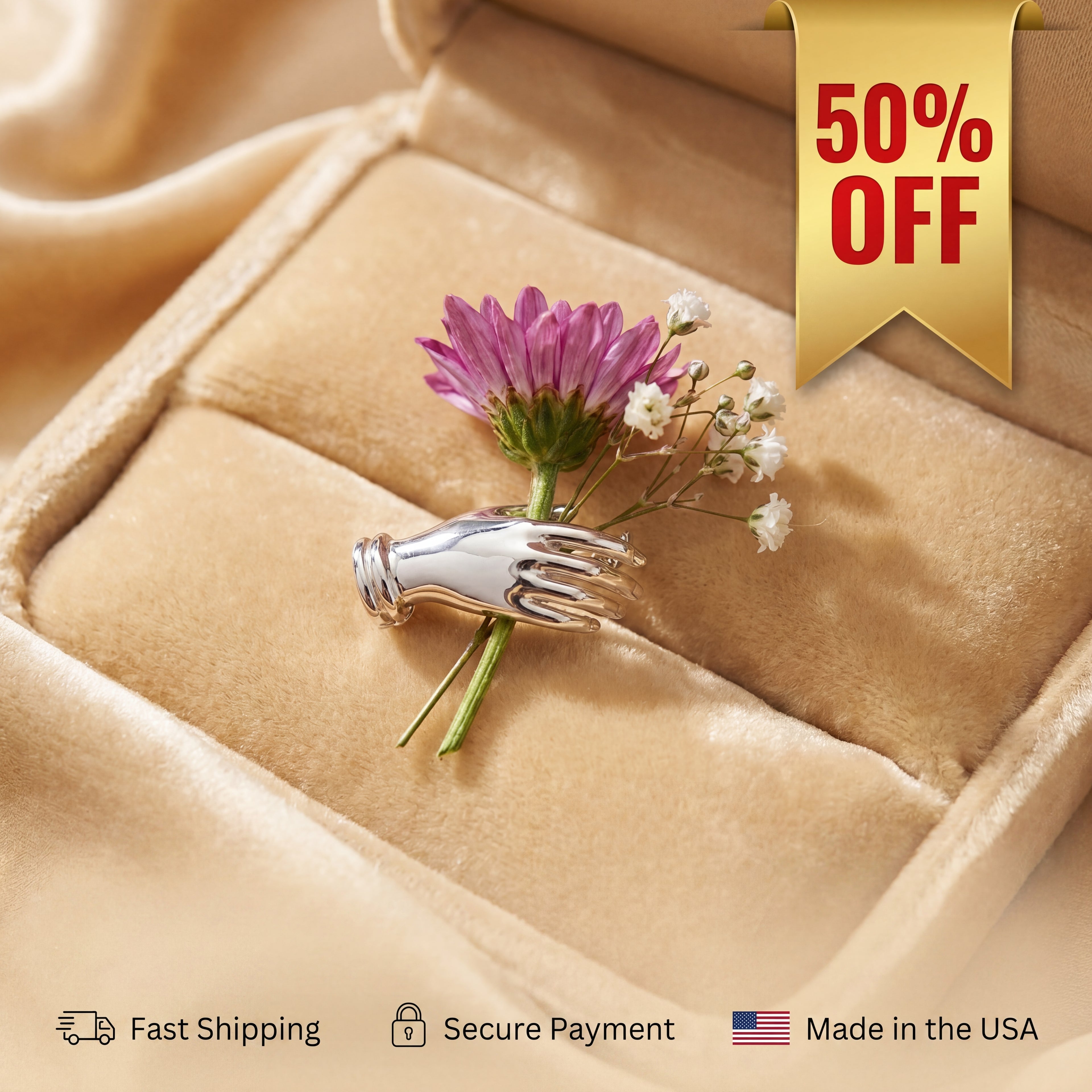 🔥50% OFF Last Day Sale | Vintage-Inspired Sterling Silver Hand Lapel Pin | Real Flower Holder Brooch