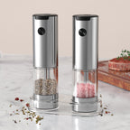 🔥50% OFF Last Day Sale – Stainless Steel Electric Salt & Pepper Grinder Set (2 Grinders + Base)