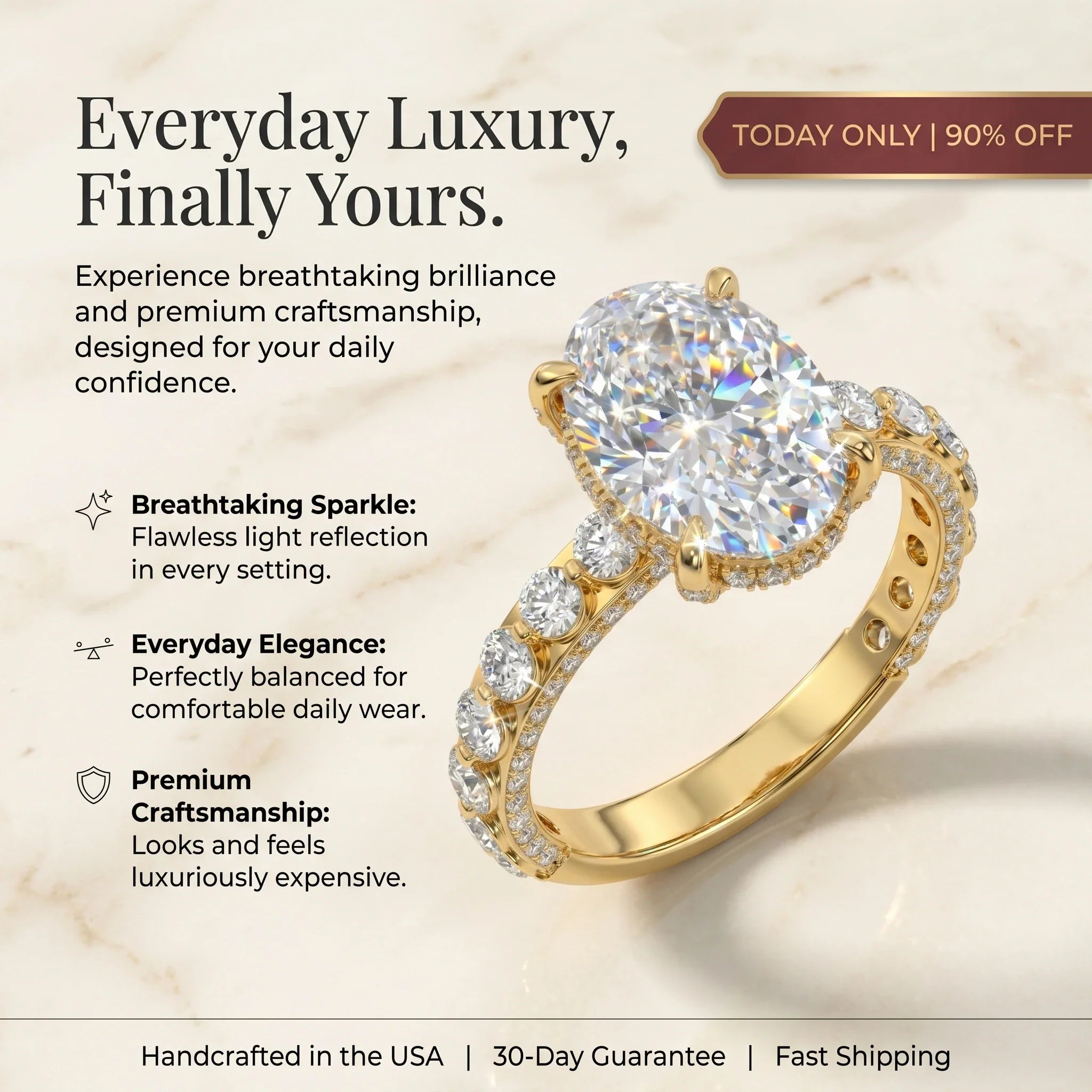 🔥90% OFF Last Day Sale |Crown Oval Diamond Ring | Everyday Luxury & 1.4ct Pavé Setting