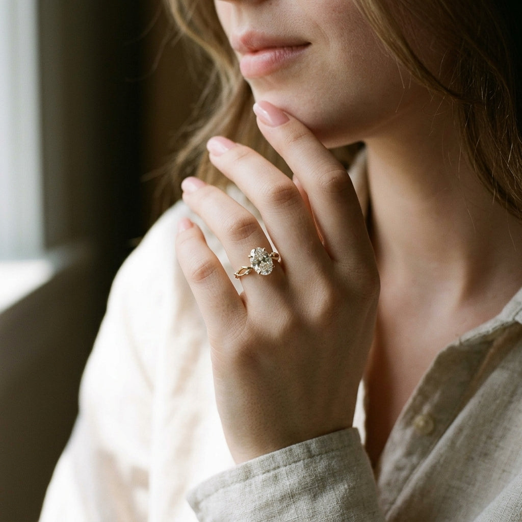The Twig Oval Engagement Ring — 1.3mm Ultra-Dainty Solid 14K Gold Band