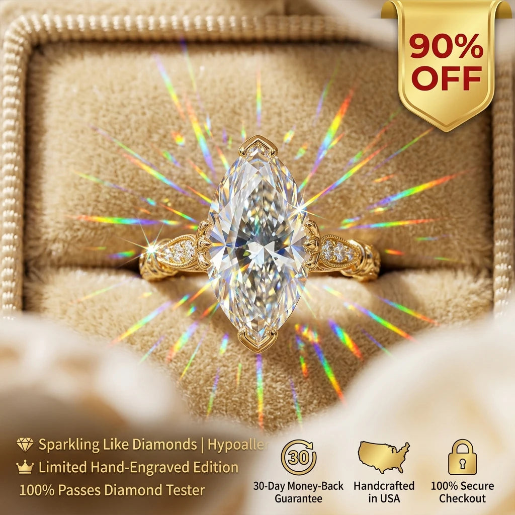 🔥90% OFF Last Day Sale |Vintage Milgrain Marquise Moissanite Ring | 2.89ct DEW Antique Heirloom | Passes Diamond Tester