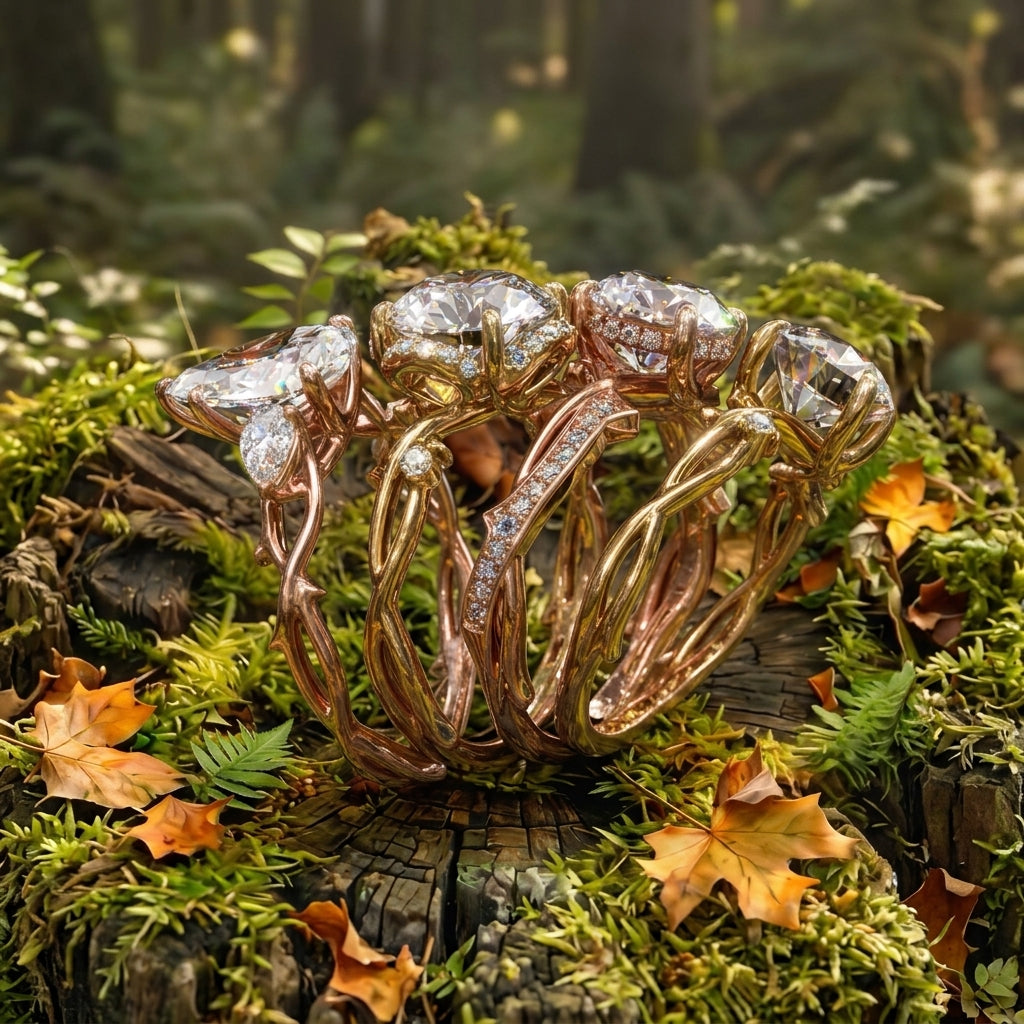 The Enchanted Vine Ring - Nature Inspired Solitaire Engagement Ring in 14K Gold