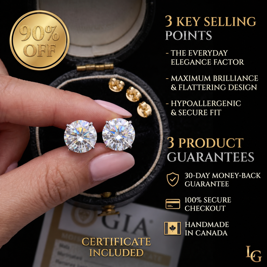 4.00 CTW Classic Round Lab-Created Diamond Stud Earrings - Secure 4-Prong & Hypoallergenic-Last Day Sale🔥90% OFF