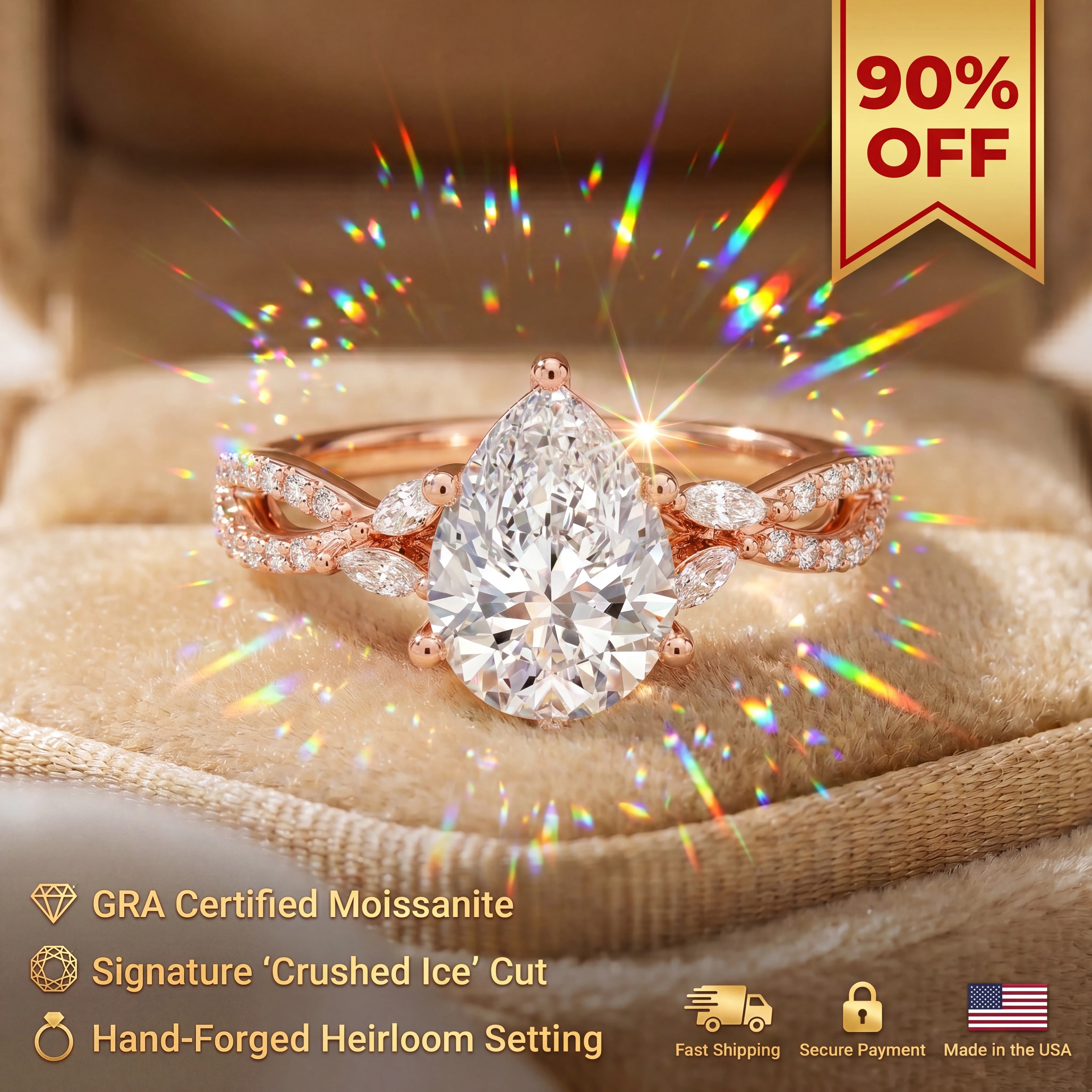 🔥90% OFF Last Day Sale |Vintage Infinity Pavé Pear Ring | Flawless Moissanite, Hypoallergenic Everyday Wear