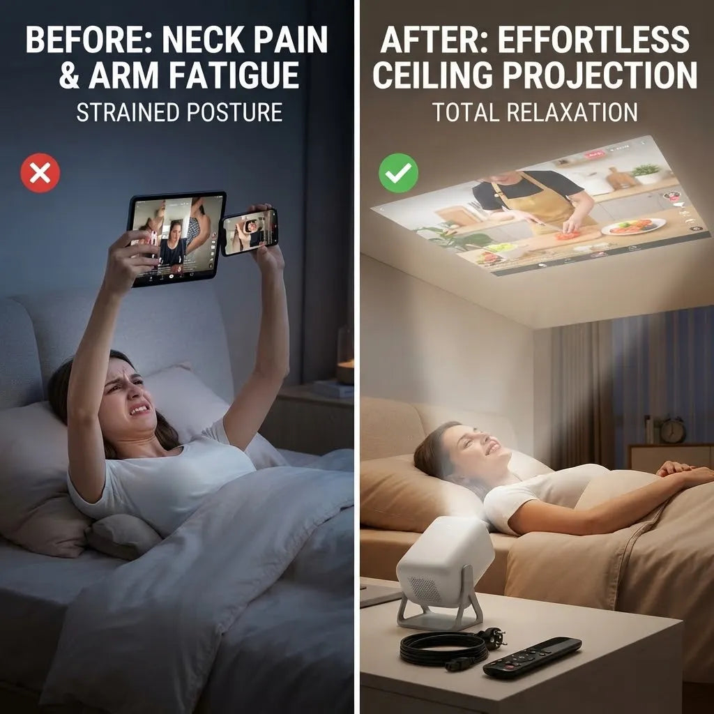 Smart 180° Rotatable HD Projector for Ceiling – WiFi 6 & Bluetooth, Auto Keystone, 4K Support for Home & Bedtime Reading